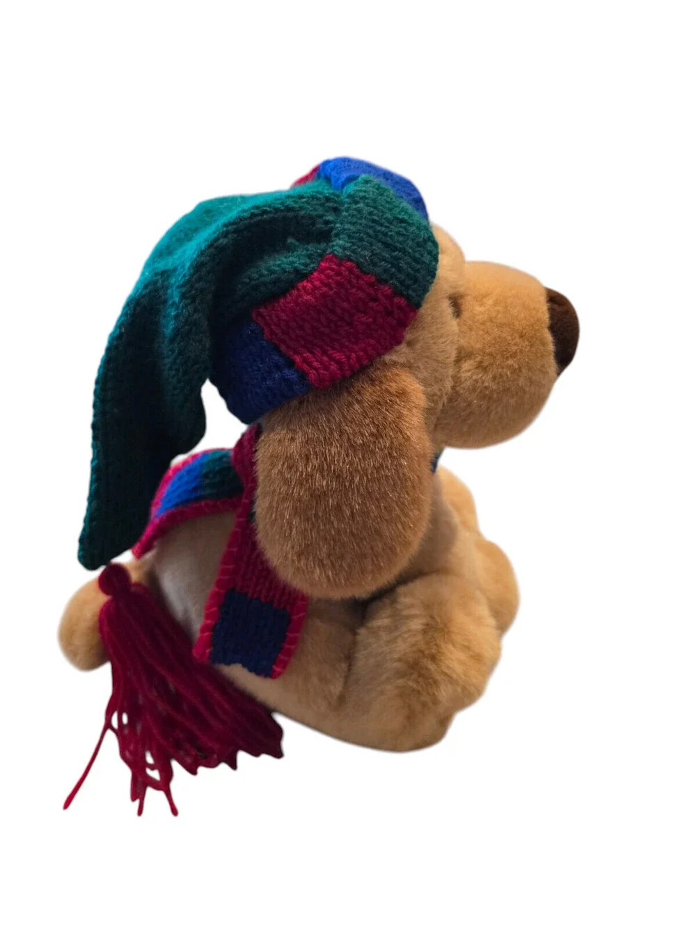 Vintage Gund Plush Stuffed Animal Dog Christmas Scarf Beige Brown RARE